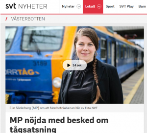 Kommentar i SVT Västerbotten om beslutet att finansiera bygge av Norrbotniabanan mellan Umeå och Skellefteå